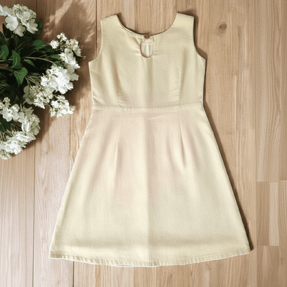 Girls Cream Floral Embroidery Cotton Dress - CottyLand
