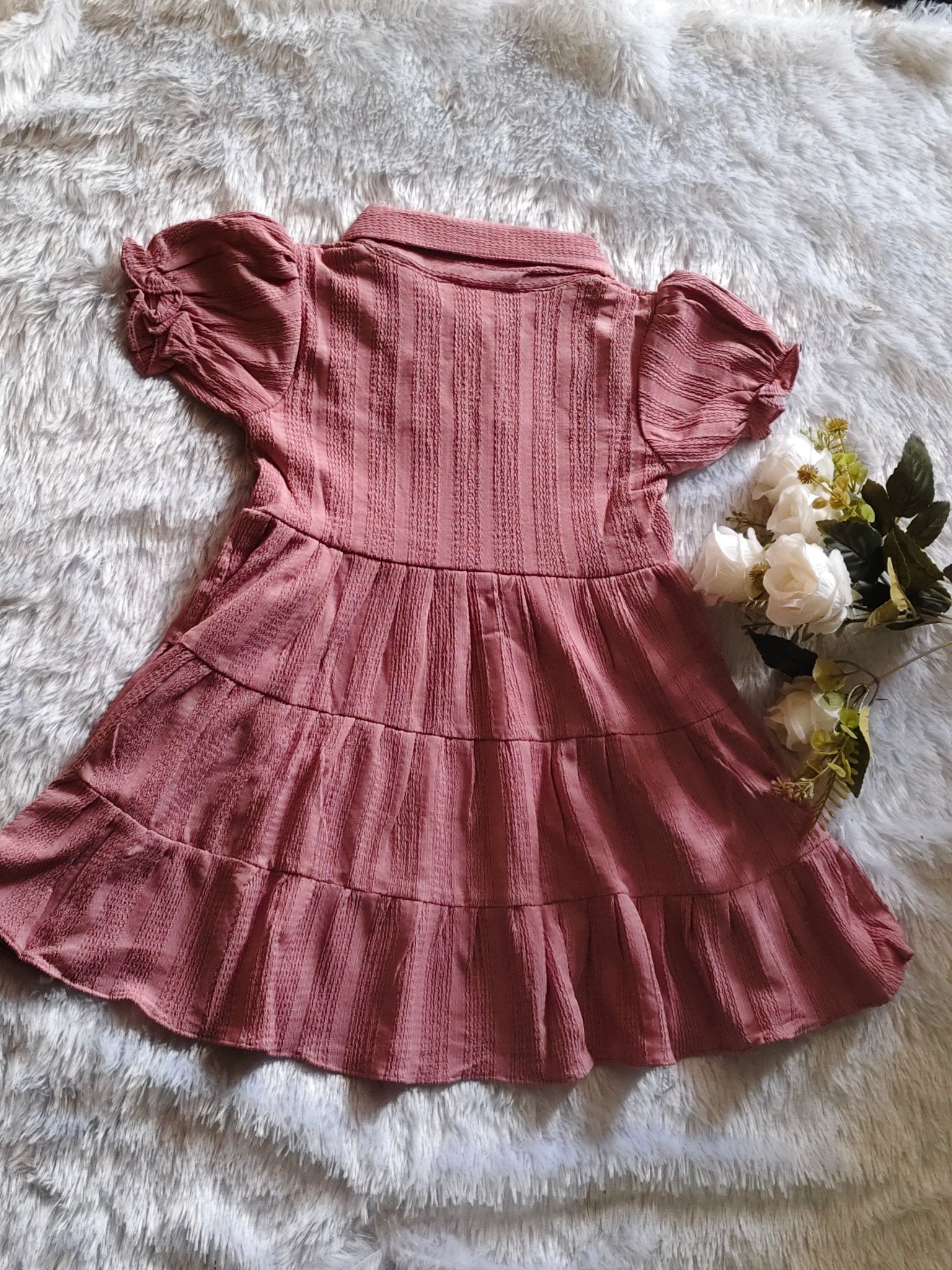 Girls Dusty Rose Textured Tiered dress - CottyLand