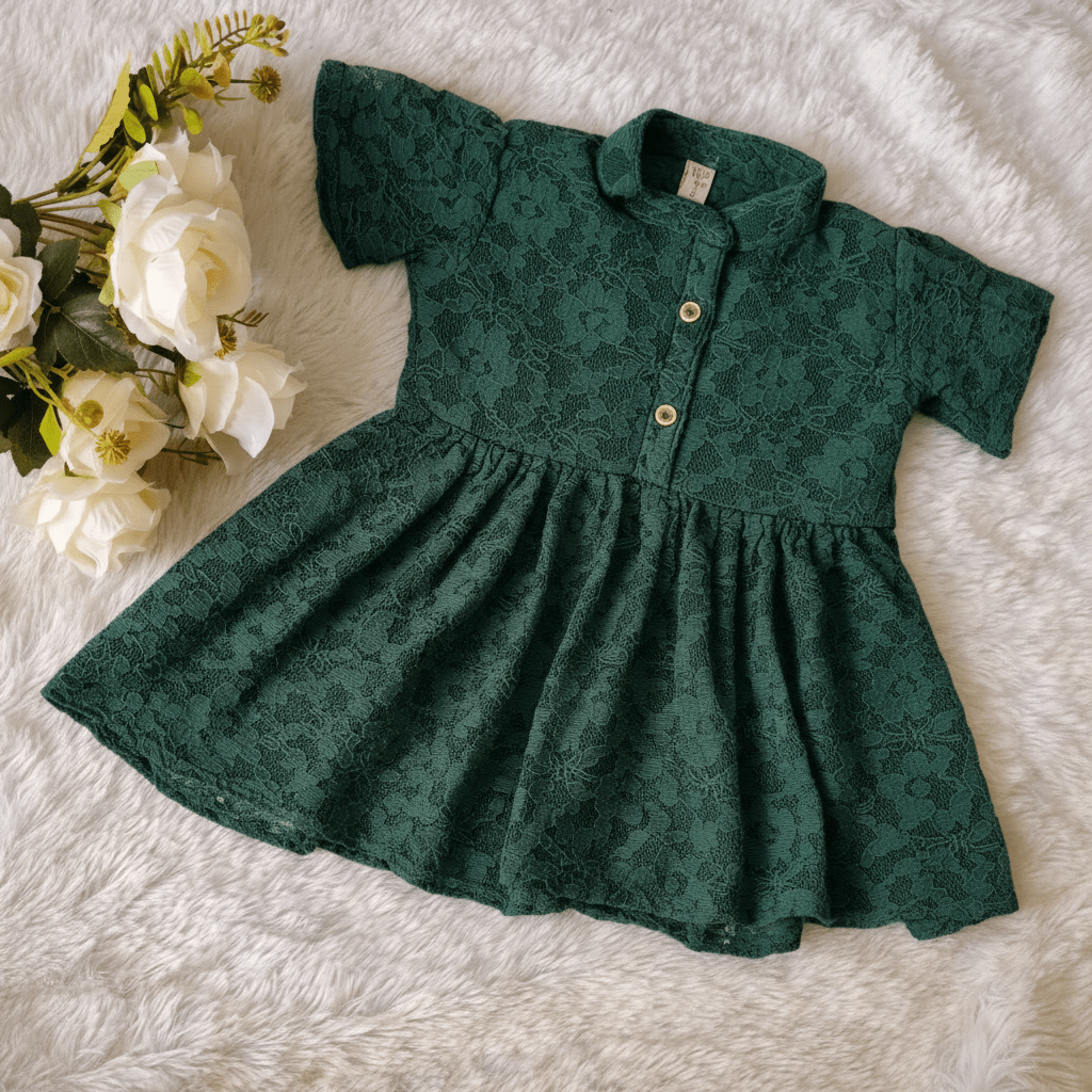 Girls Forest Green Lace Party Dress - CottyLand