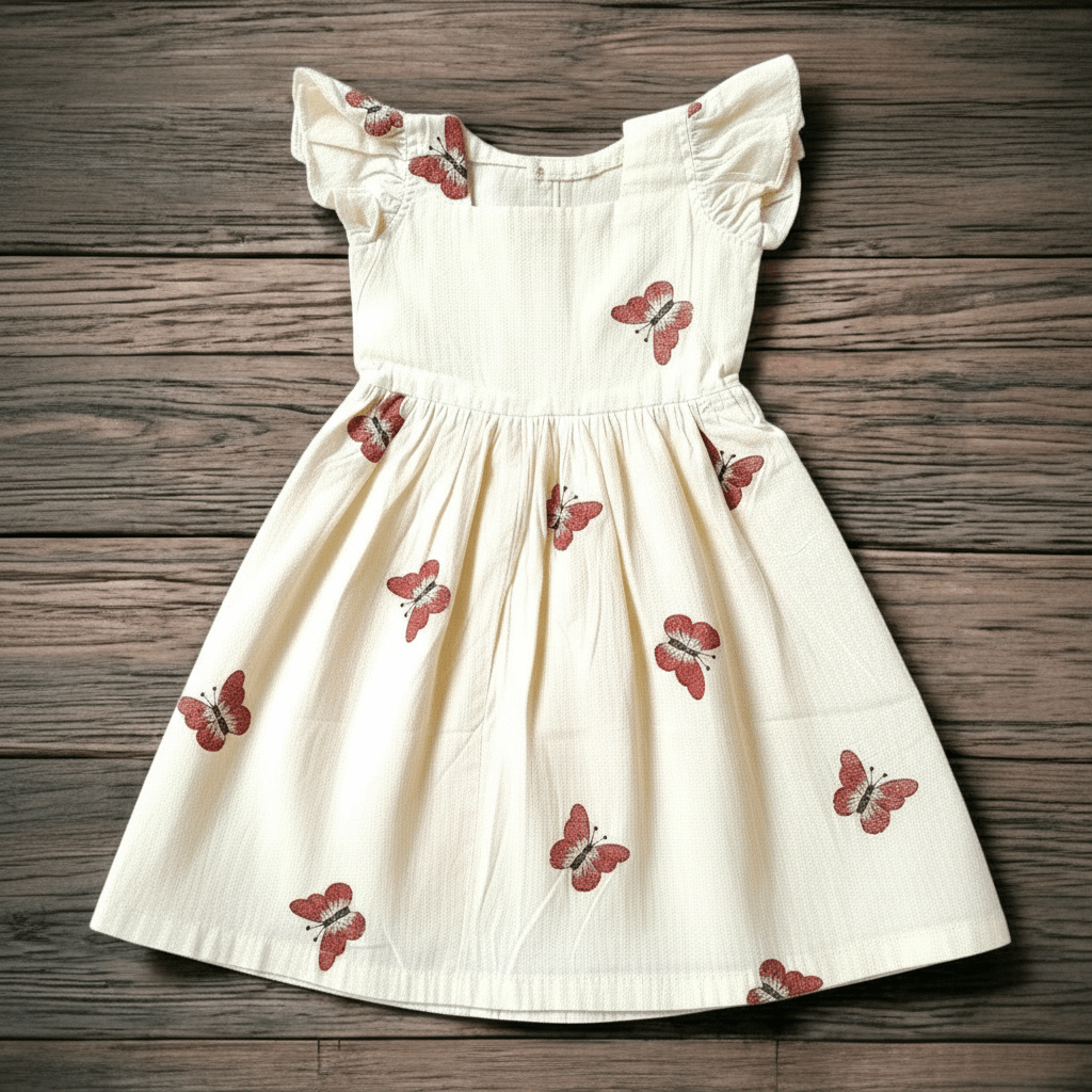 Girls Soft Cotton Butterfly Print Dress - CottyLand