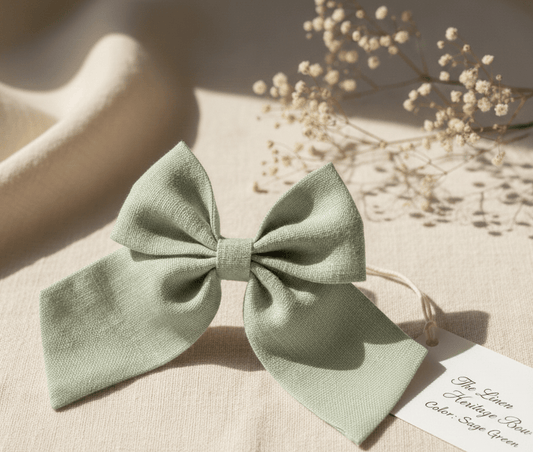 Sage Green Linen Bow Hair Clip - CottyLand